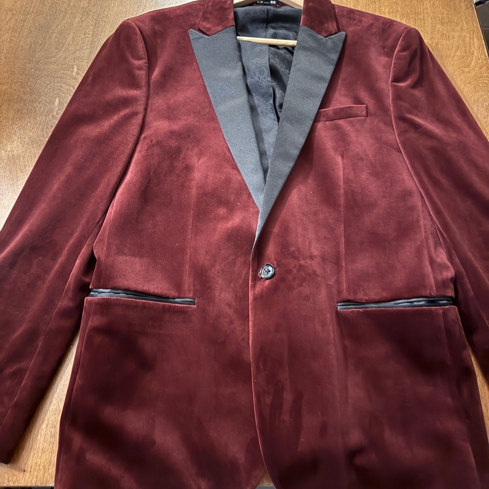 Express Red Velvet Tuxedo with Black Satin Lapels